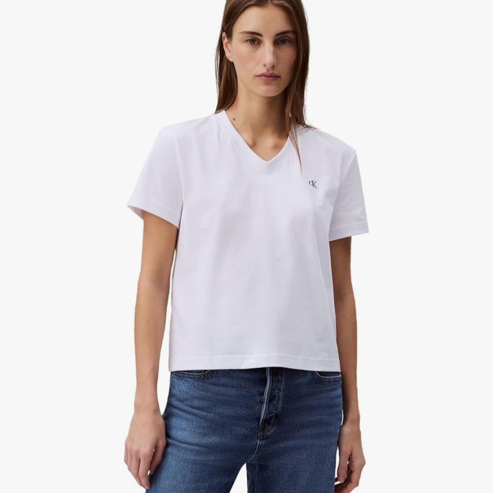 Calvin Klein Women's Archive Logo V-Neck T-Shirt, Large
